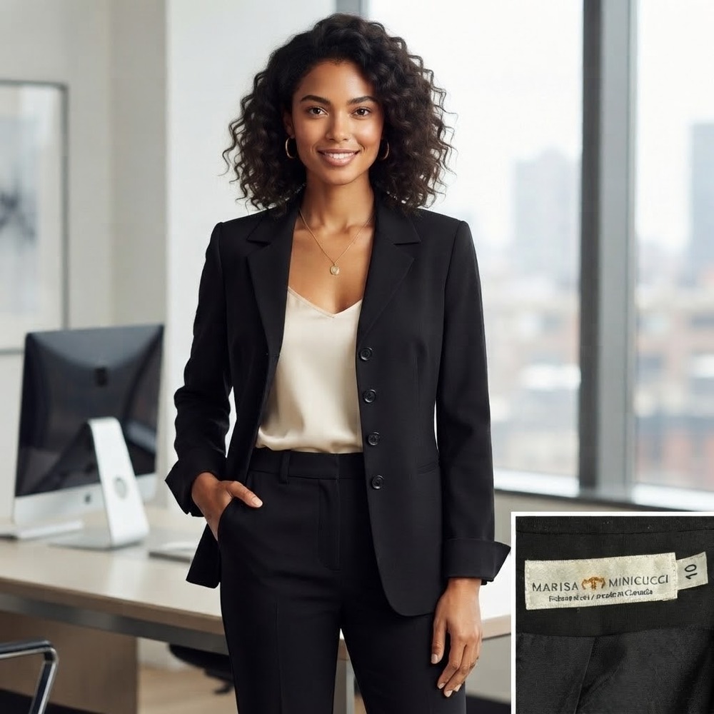 Marisa Minicucci Blazer Women 10 Black Professional Office Career Suit Jacket